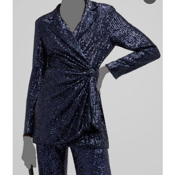 Rickie Freeman for Teri Jon Jackets & Blazers - NWT $595 Rickie Freeman for Teri Jon Blue Sequin Wrap Dress Blazer SZ 12